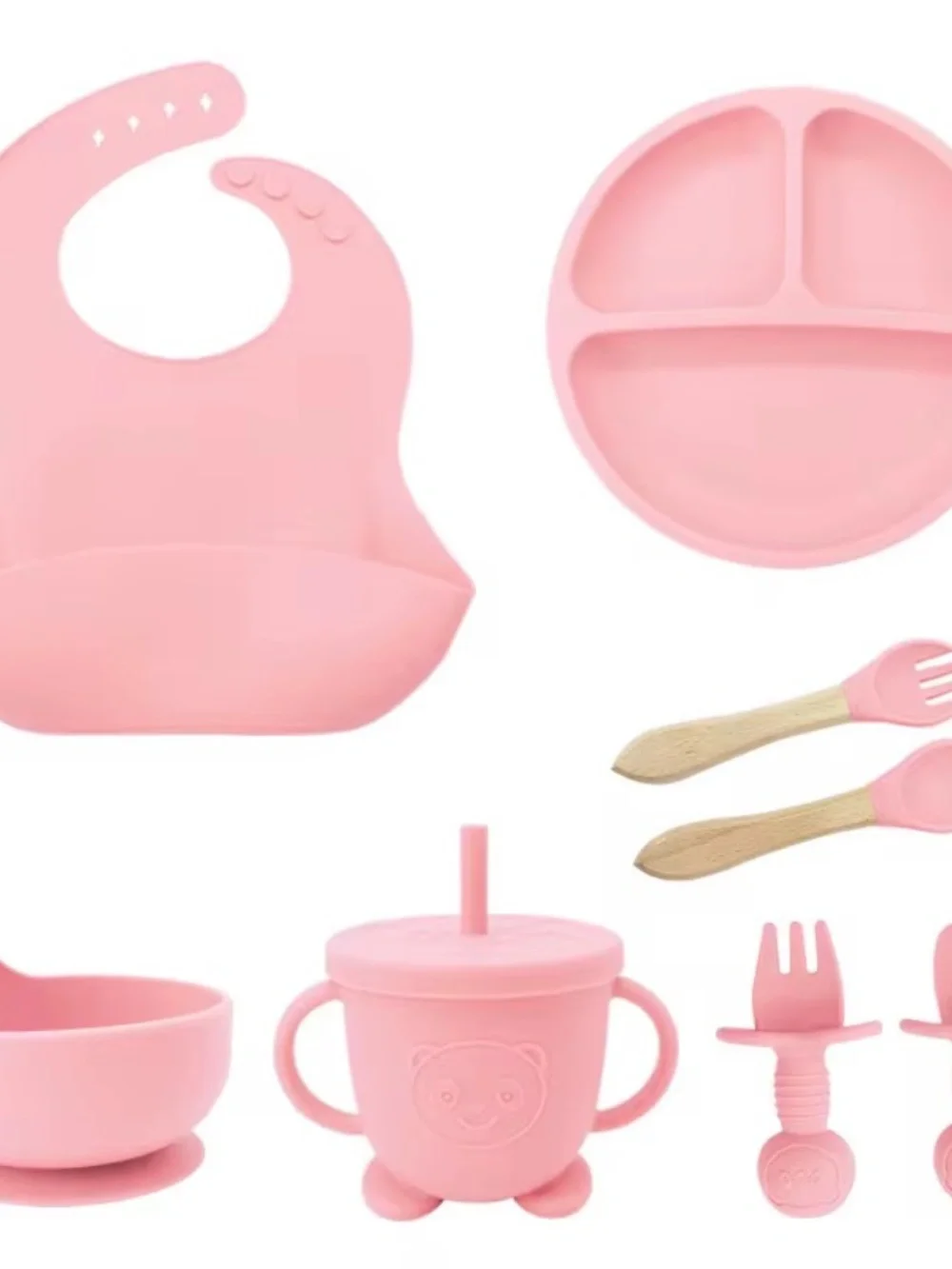 100% Silicone Baby Feeding Set, BPA Free Baby Dishes 9 PCS Set - Choose color
